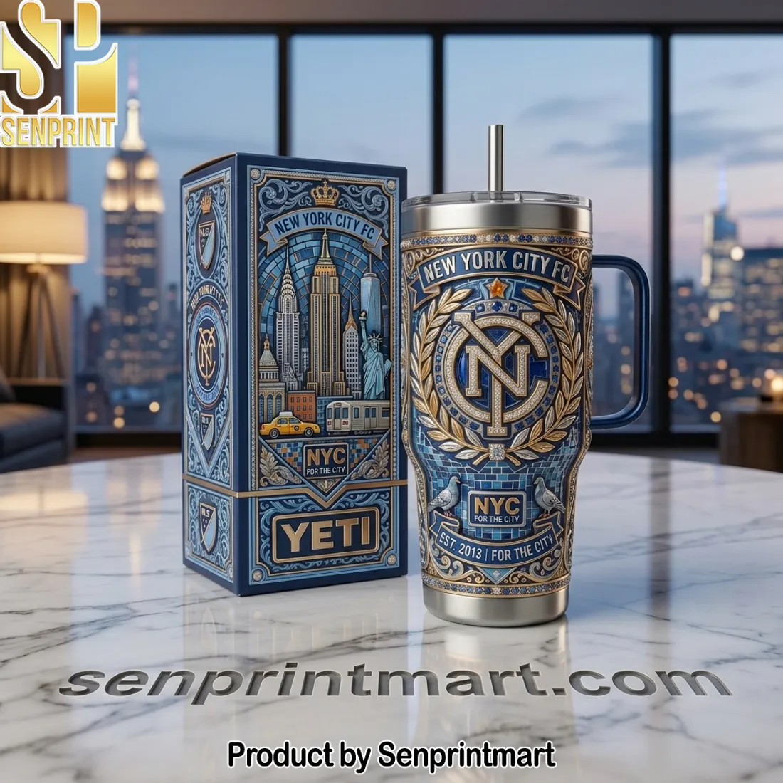 New York City FC Est 2013 Premium Mosaic 40oz Tumbler With Handle