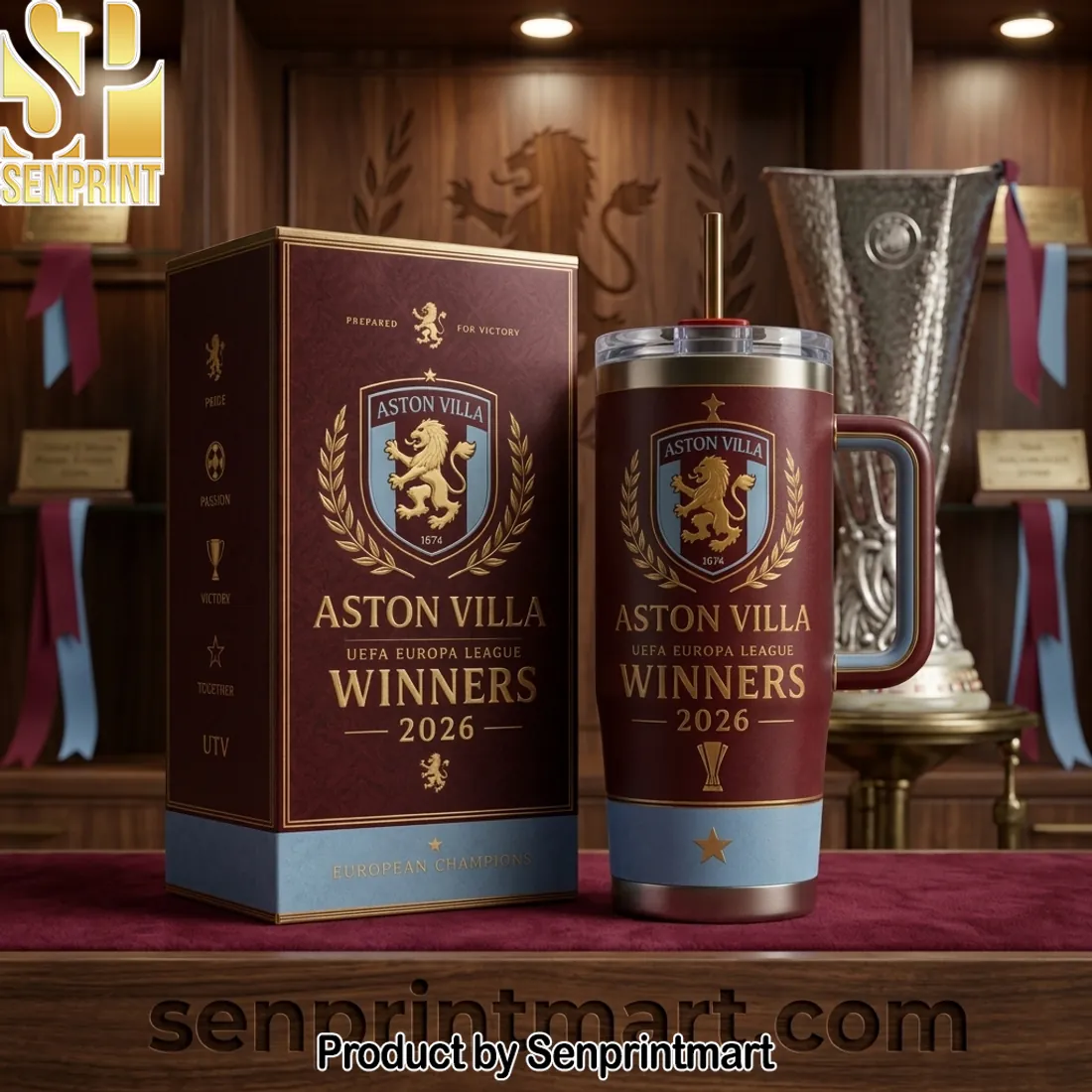 Aston Villa UEFA Europa League Winners 2026 Commemorative European Champions Travel Tumbler