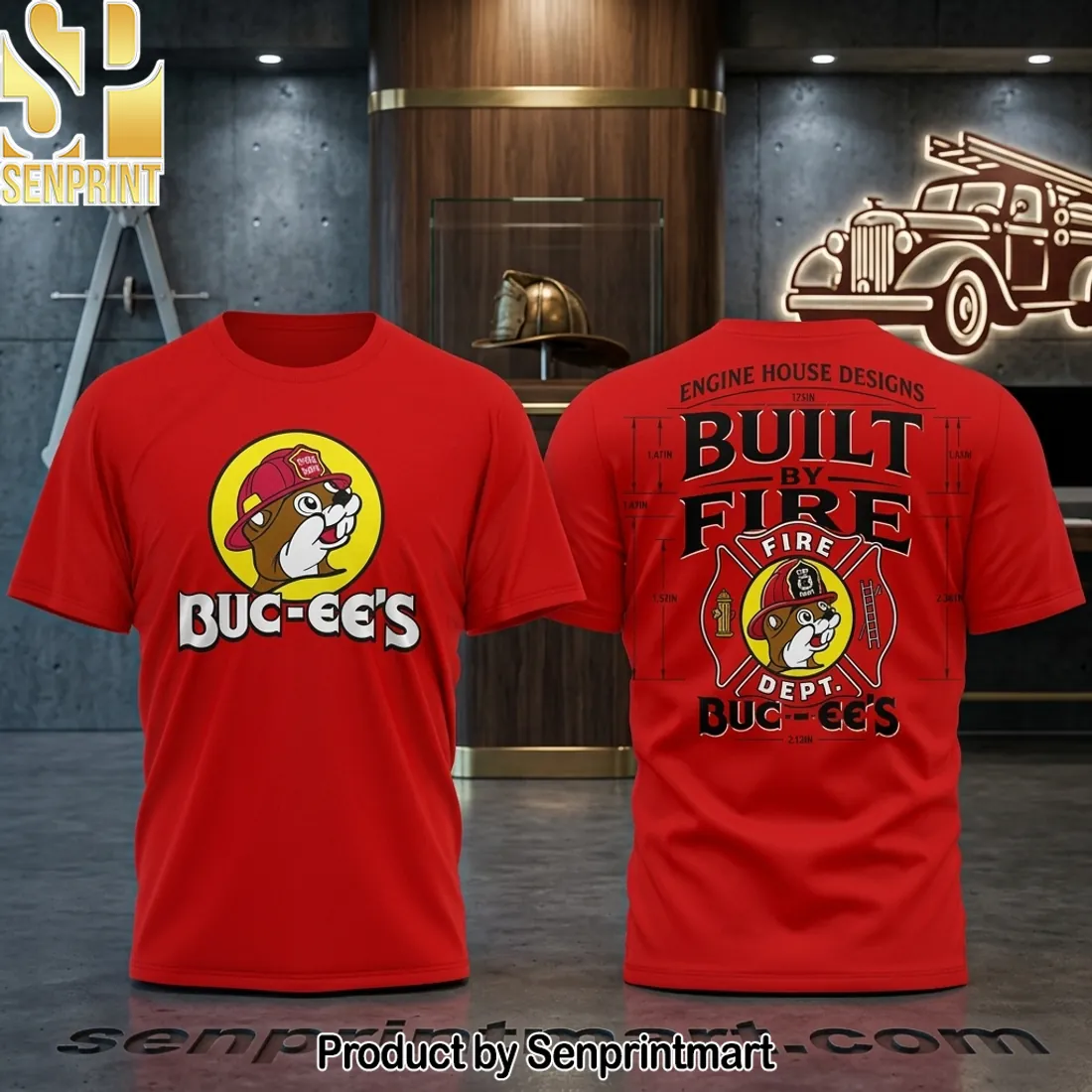 Buc-ee’s Built By Fire Firefighter Red Graphic T-Shirt