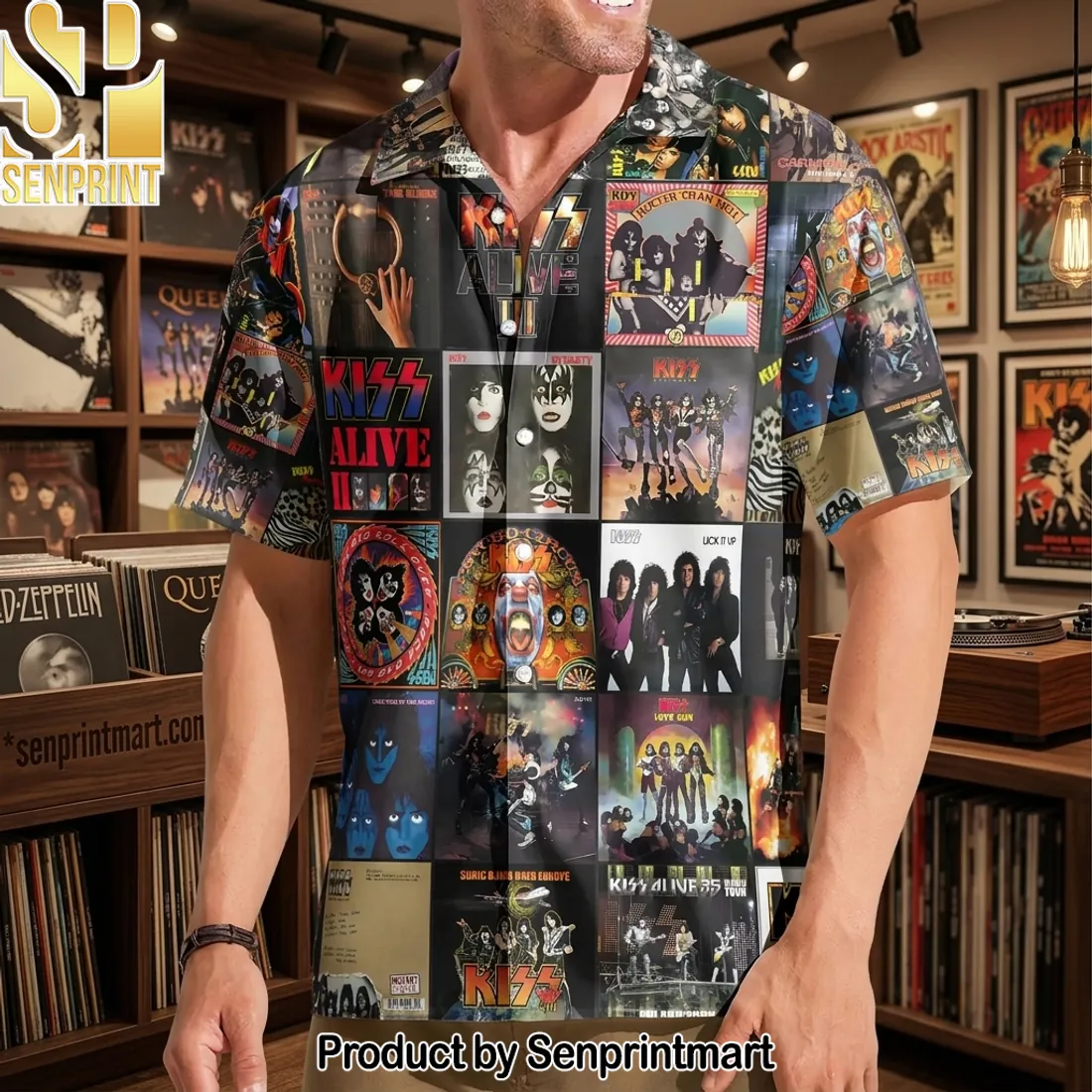 KISS Album Covers Vintage Rock Band Collage Hawaiian Shirt
