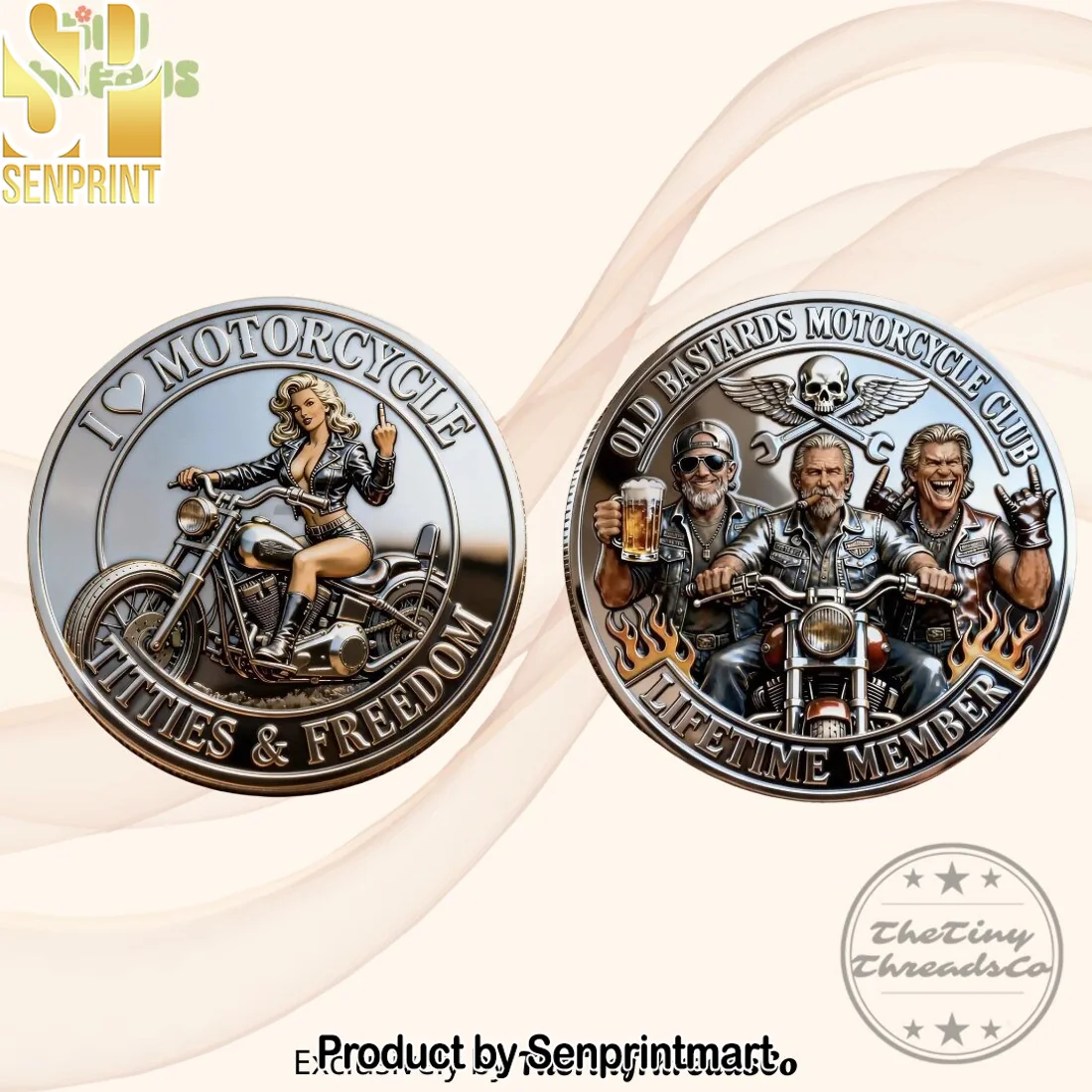 Old Bastards Motorcycle Club Lifetime Member Titties and Freedom Double Sided Biker Challenge Coin Old Bastards Motorcycle Club Lifetime Member Titties and Freedom Double Sided Biker Challenge Coin
