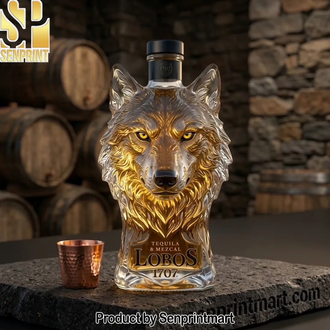 Lobos 1707 Tequila Mezcal Premium 3D Wolf Head Glass Liquor Decanter