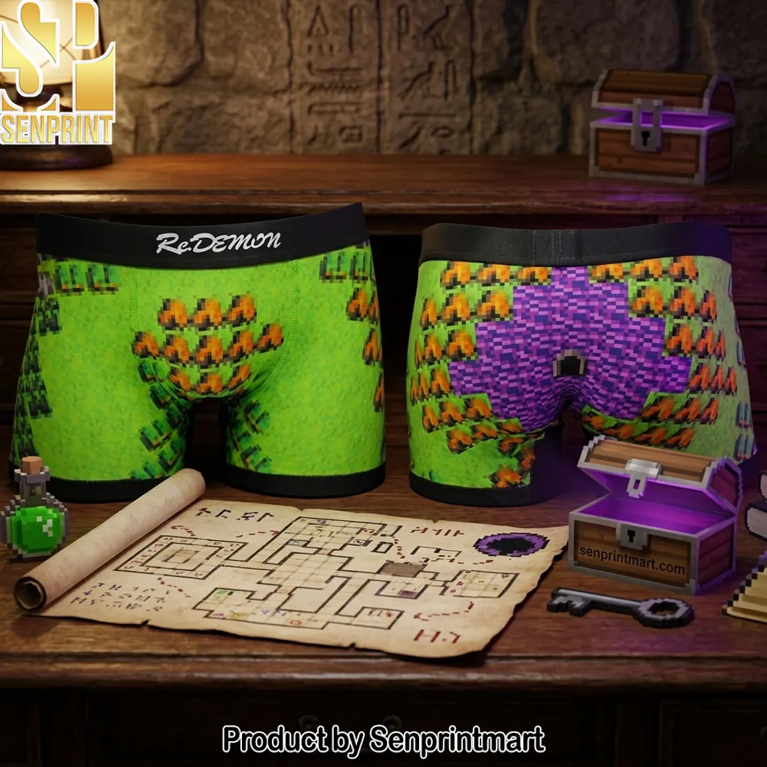 ReDemon Retro RPG Pixel Art Overworld Map Boxer Briefs