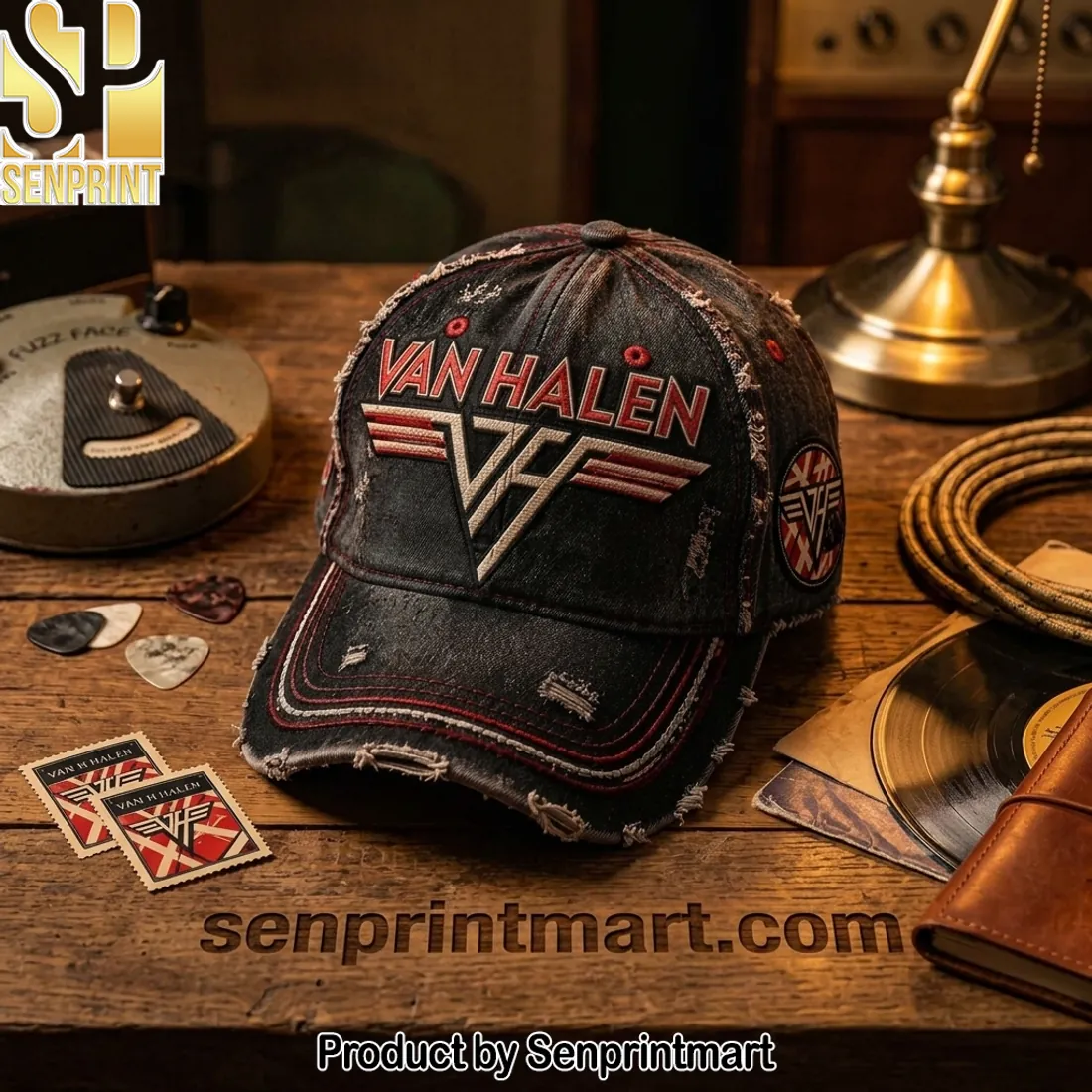 Van Halen Distressed Embroidered Logo Baseball Cap