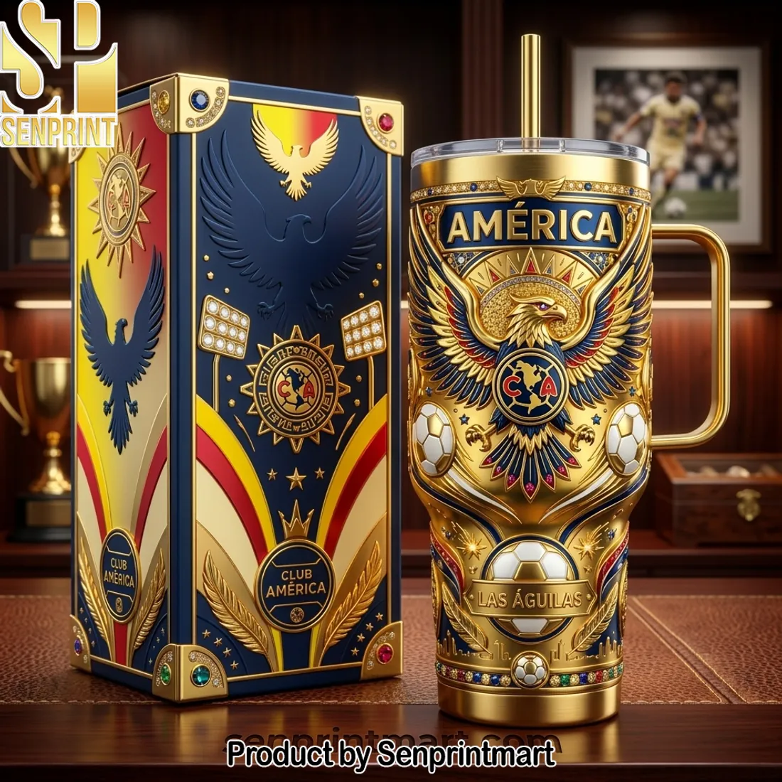 Club América Gold 3D Embossed Soccer Fan Tumbler