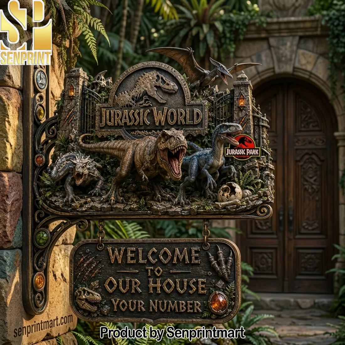Personalized Jurassic World Welcome To Our House Dinosaur 3D Welcome Sign