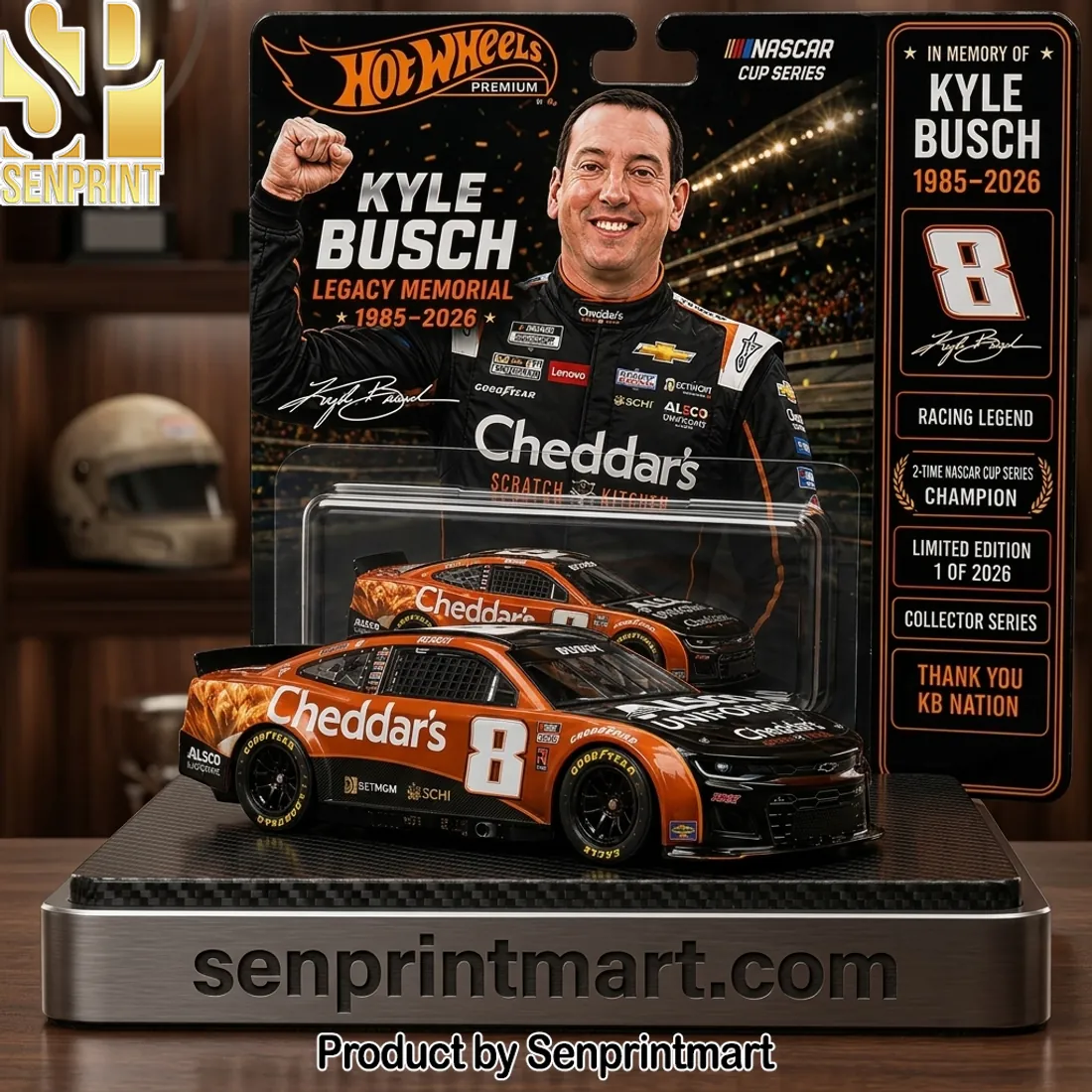 Hot Wheels Premium Kyle Busch Legacy Memorial Cheddar’s Chevy Camaro Diecast Car