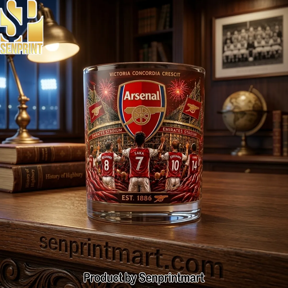 Arsenal FC Est 1886 Victoria Concordia Crescit Saka Premium Whiskey Glass