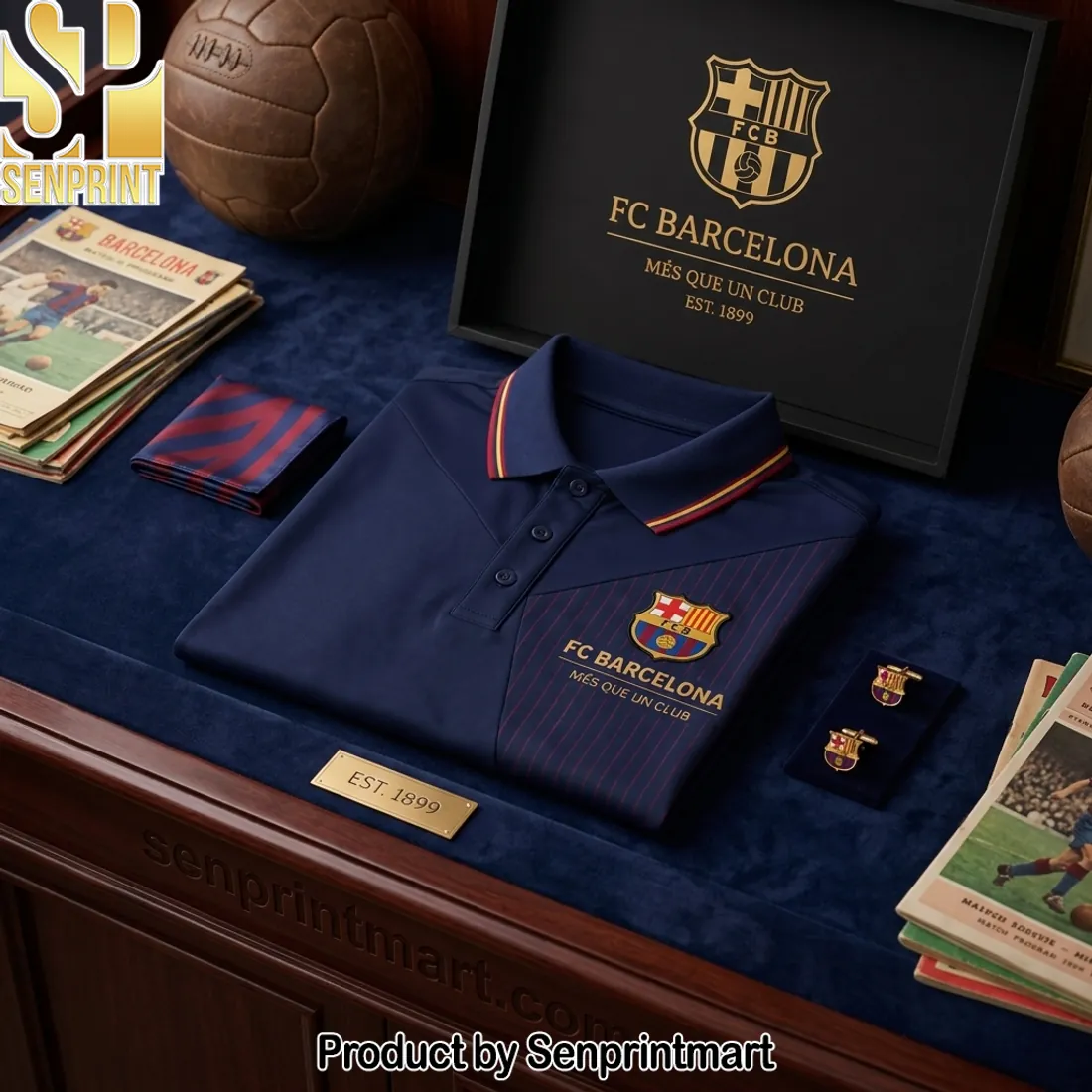 FC Barcelona “Més Que Un Club” Est. 1899 Navy Polo Shirt
