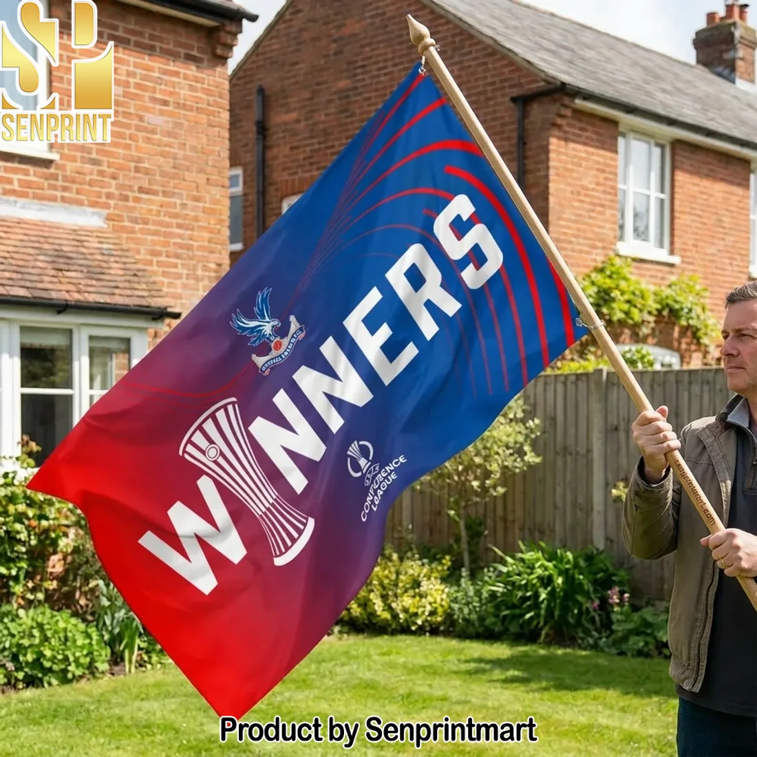 Crystal Palace FC 2026 UEFA Conference League Winners Commemorative Premium Double-Sided House Flag Crystal Palace FC 2026 UEFA Conference League Winners Commemorative Premium Double-Sided House Flag