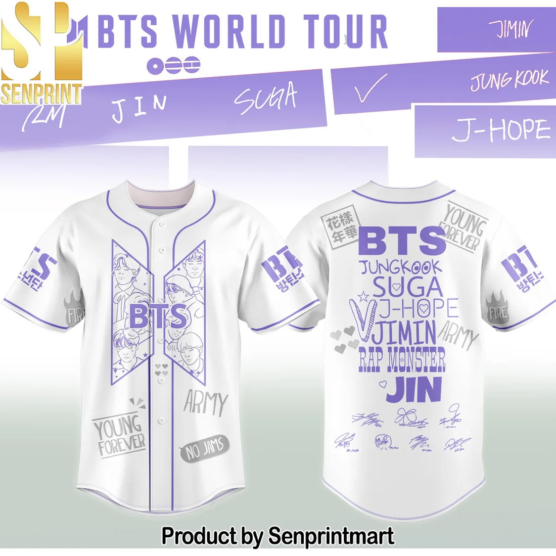 BTS World Tour 2026 Comeback Limited Edition Signatures K-Pop Army Baseball Jersey BTS World Tour 2026 Comeback Limited Edition Signatures K-Pop Army Baseball Jersey
