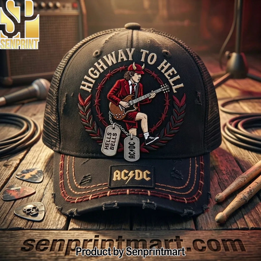 AC/DC Highway to Hell Vintage Embroidered Rock Band Trucker Hat