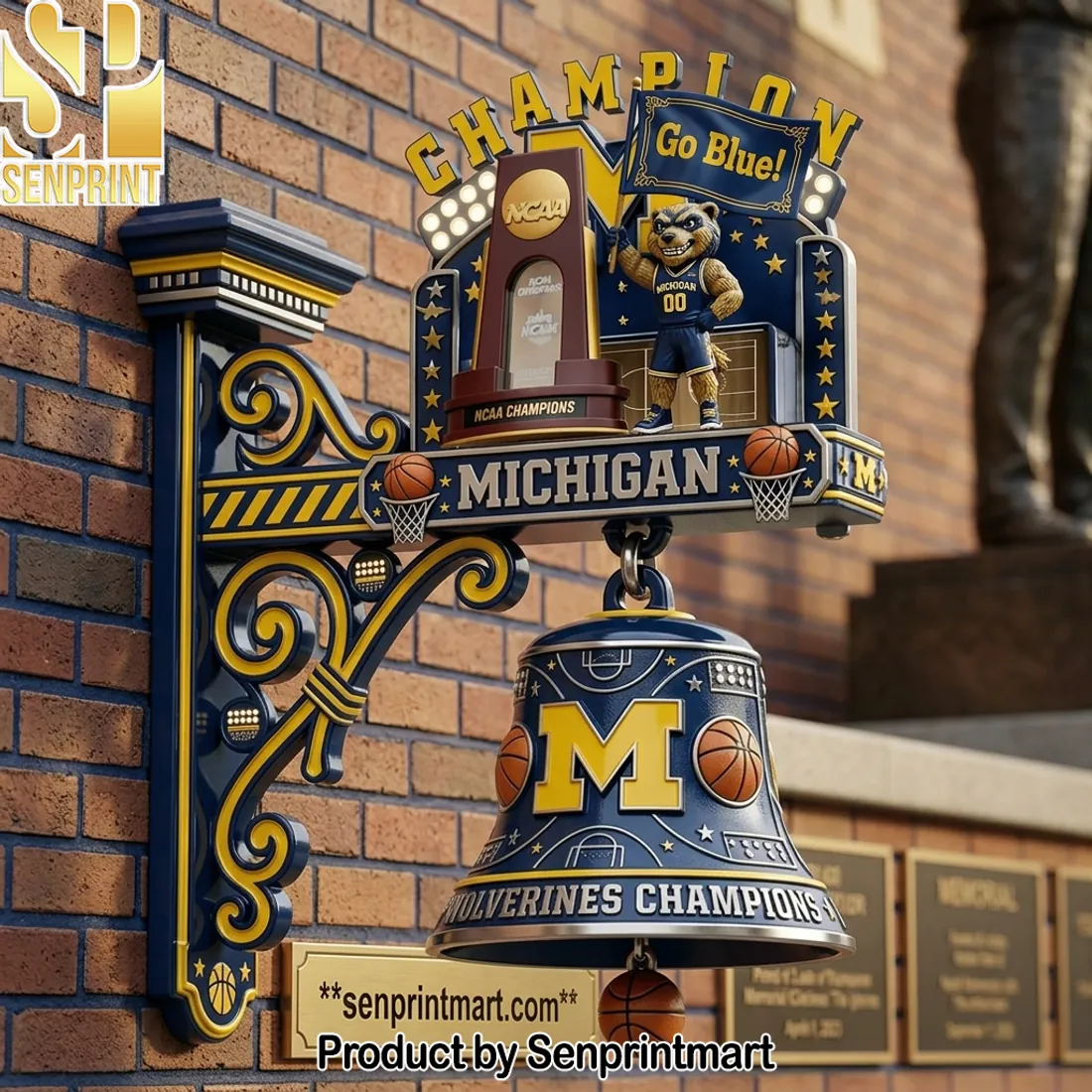 Michigan Wolverines NCAA Basketball Champions Go Blue Commemorative 3D Hanging Wall Bell