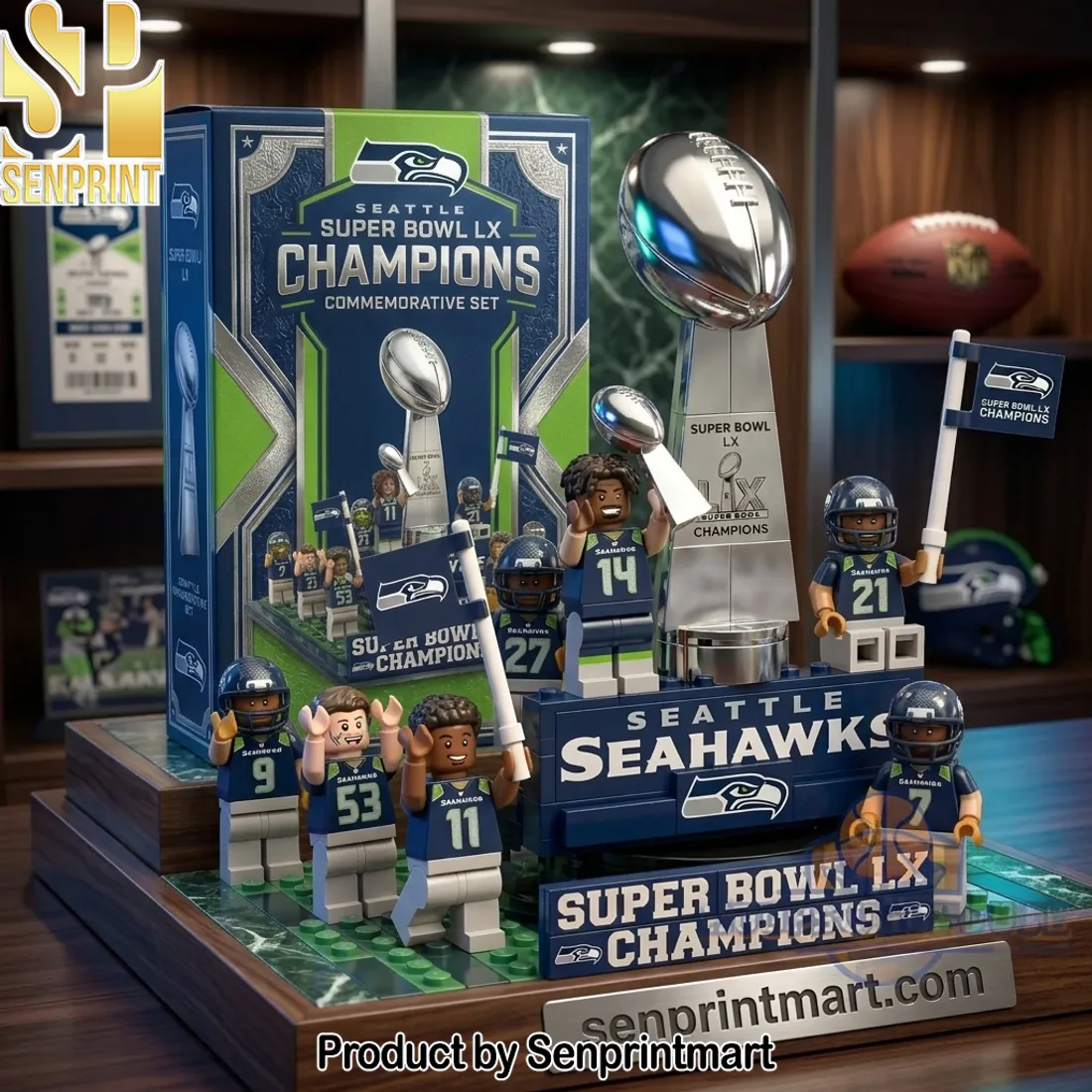 Seattle Seahawks Super Bowl LX Champions Commemorative Trophy Building Block Set