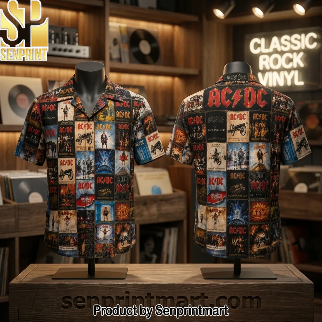 AC/DC Classic Rock Album Cover Collage Vintage Summer Hawaiian Shirt