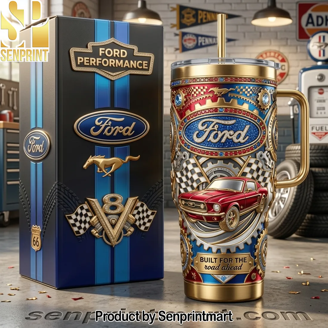 Ford Performance Mustang V8 Premium 3D Embossed 40oz Tumbler With Handle
