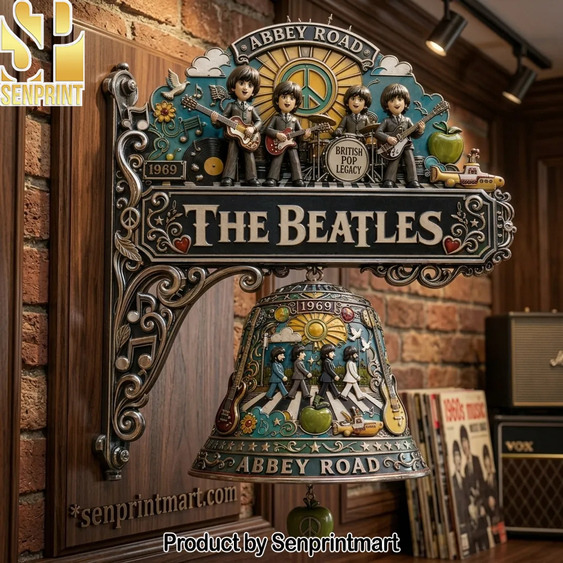 The Beatles Abbey Road 1969 3D British Pop Legacy Welcome Bell Sign