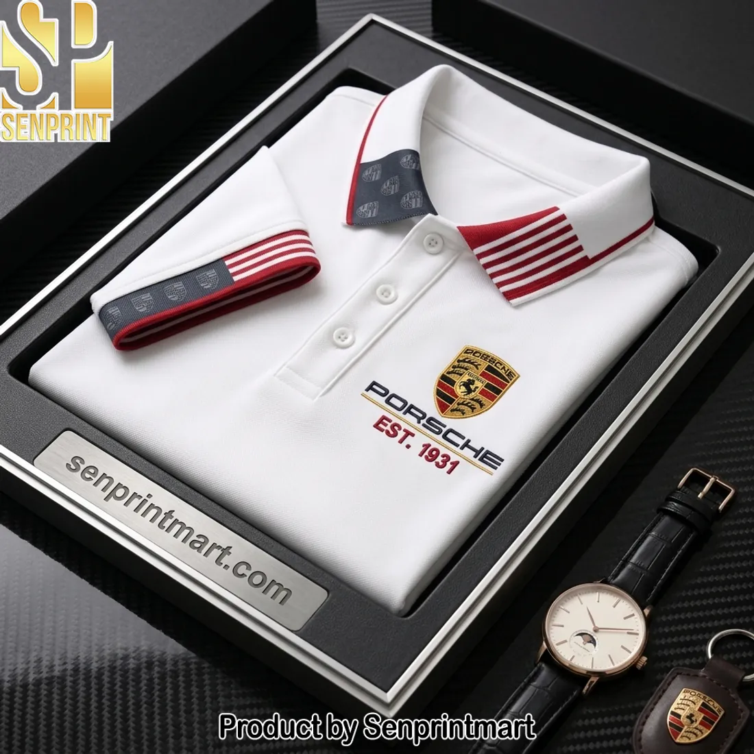Porsche Est. 1931 Luxury Embroidered White Polo Shirt