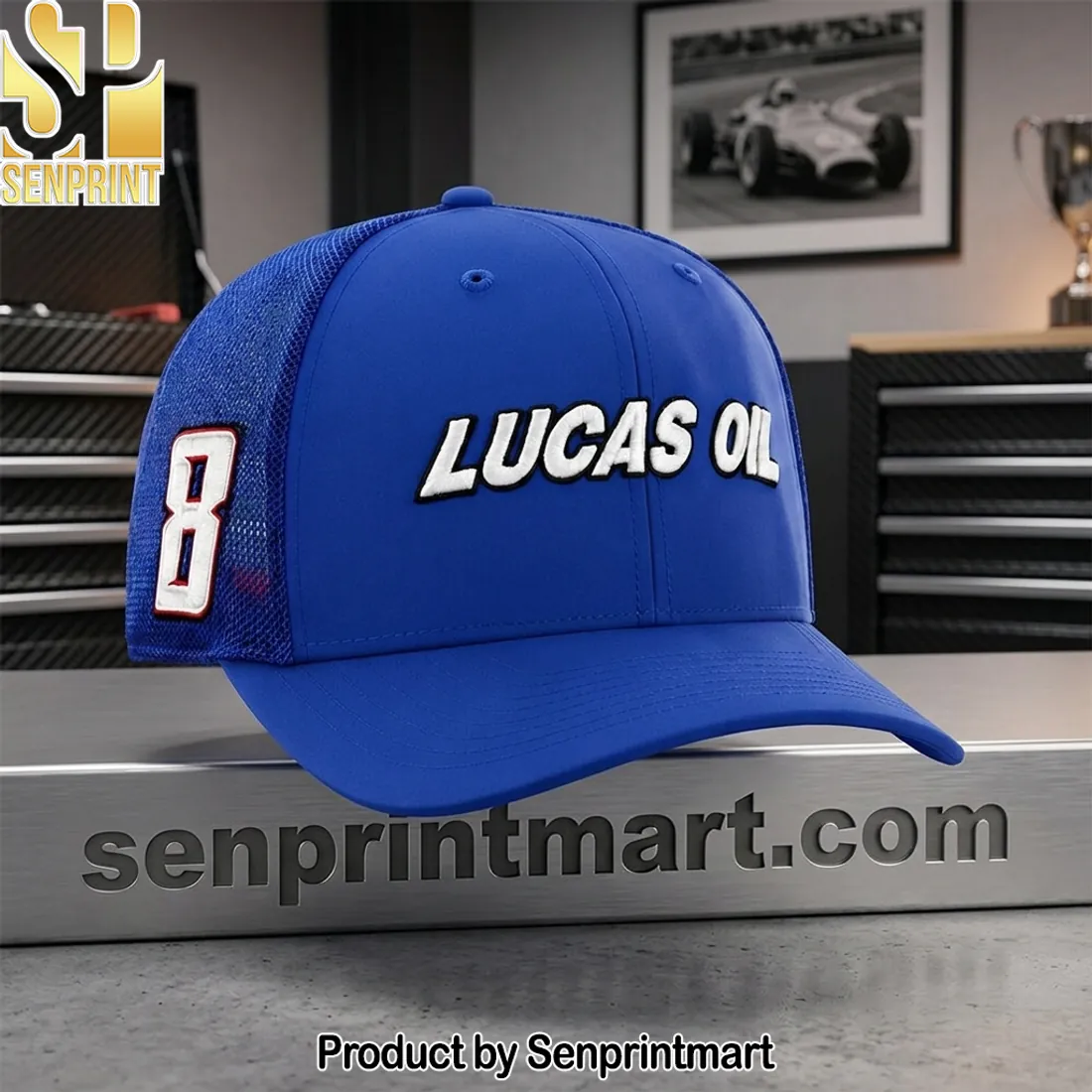 Lucas Oil 8 Blue Racing Trucker Hat