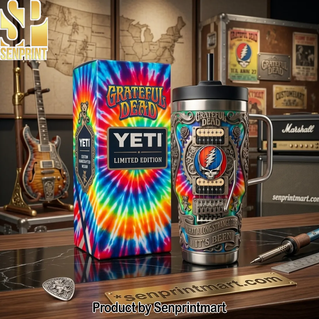 Grateful Dead Limited Edition Steal Your Face Guitar Handled Tumbler