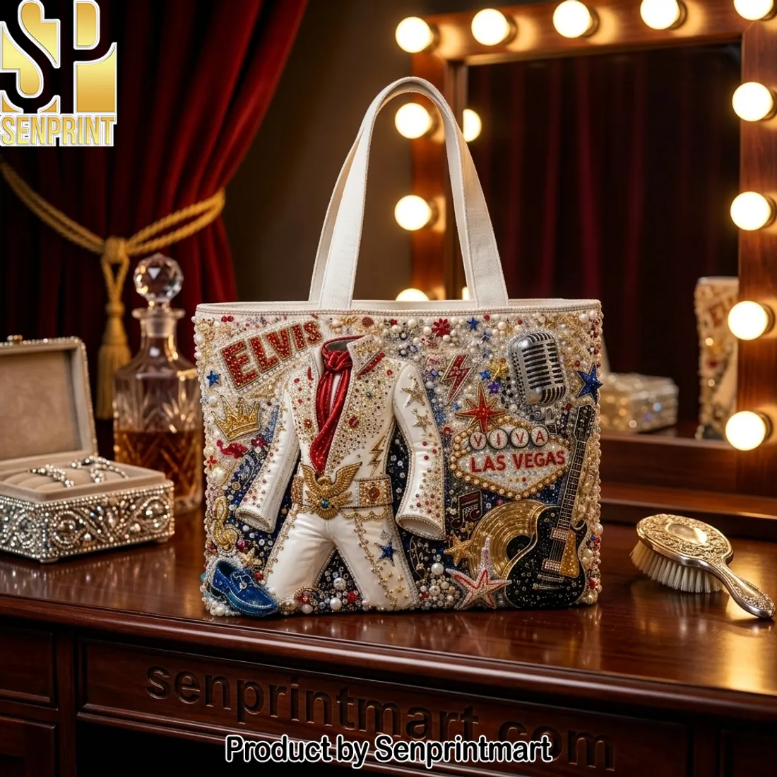 Elvis Presley Viva Las Vegas Embellished 3D Design Tote Bag