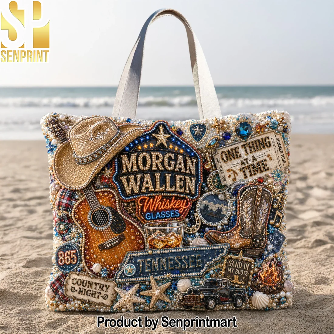 Morgan Wallen Country Music Whiskey Glasses Luxury Beaded Embellished Tote Bag Morgan Wallen Country Music Whiskey Glasses Luxury Beaded Embellished Tote Bag