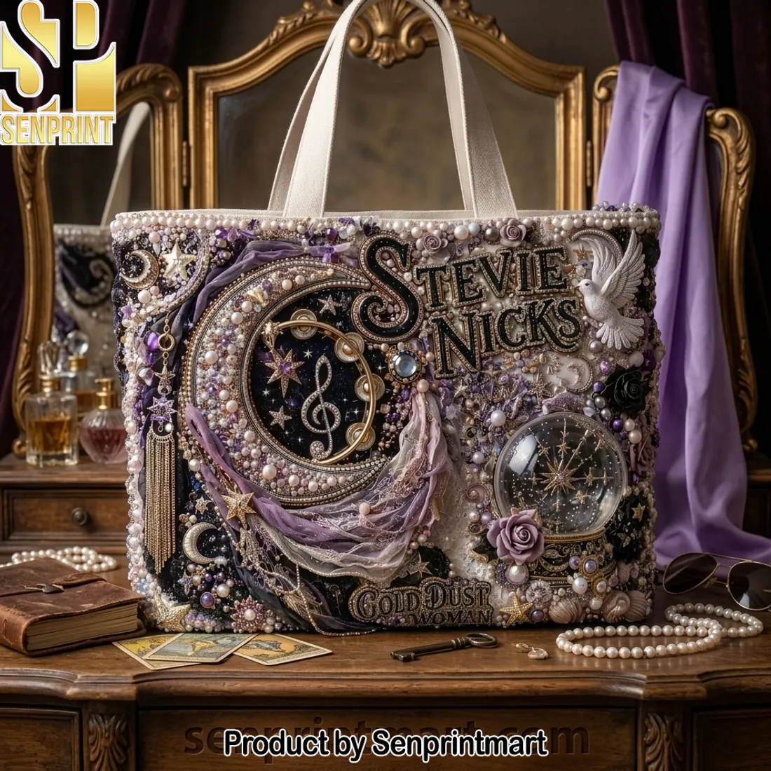 Stevie Nicks Gold Dust Woman Embellished Luxury Tote Bag