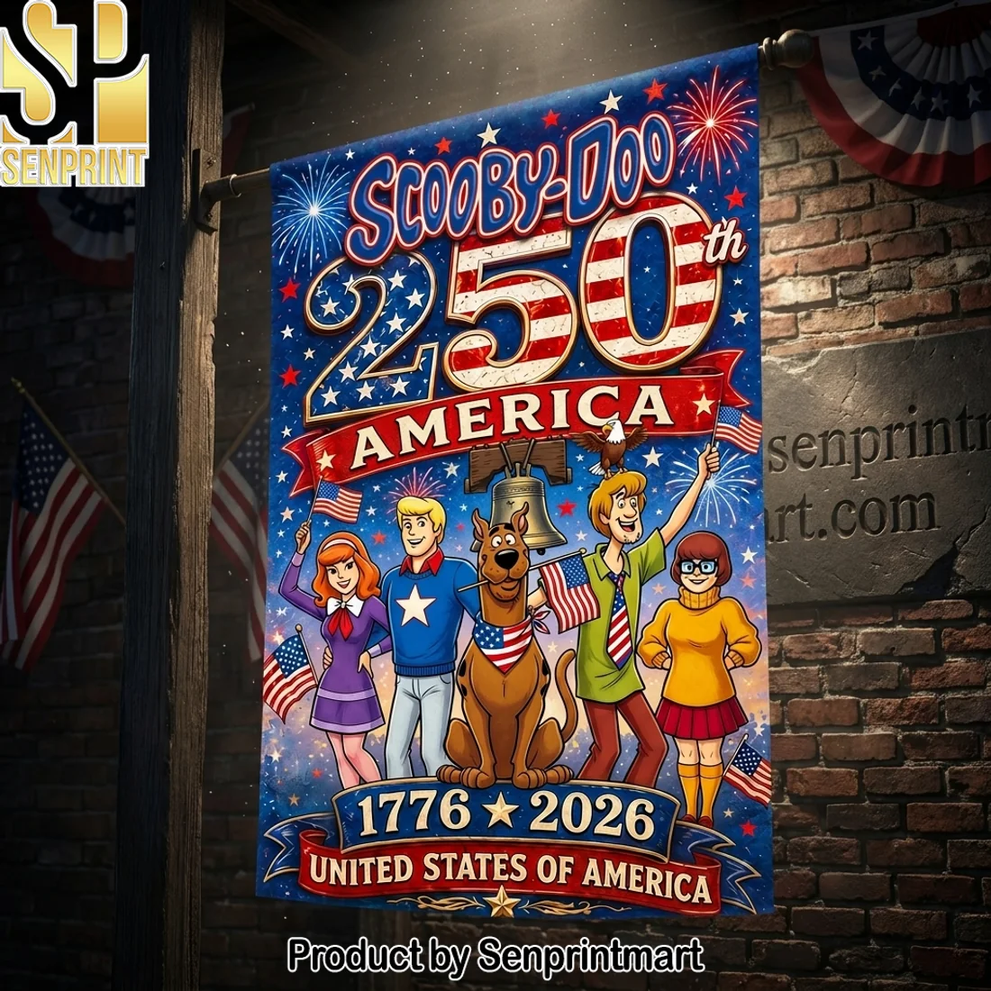 Scooby-Doo Patriotic America 250th Anniversary 1776-2026 USA Decorative Outdoor House Flag