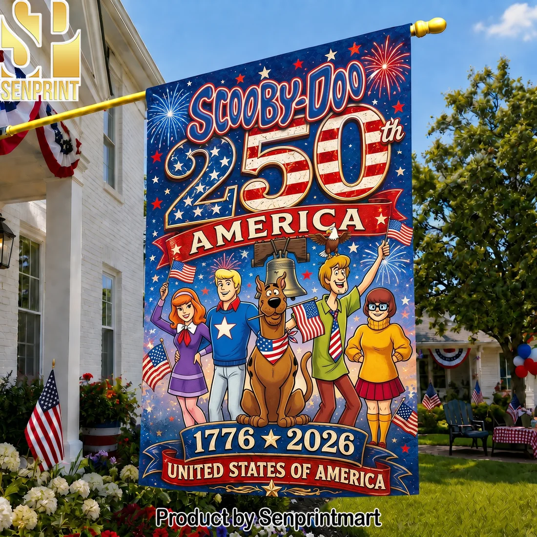 Scooby-Doo Patriotic America 250th Anniversary 1776-2026 USA Decorative Outdoor House Flag Scooby-Doo Patriotic America 250th Anniversary 1776-2026 USA Decorative Outdoor House Flag