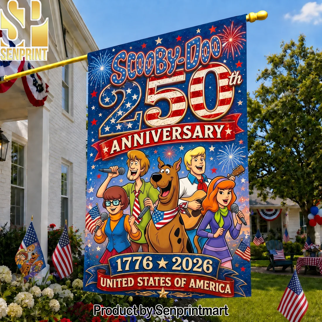 Scooby-Doo Patriotic America 250th Anniversary 1776-2026 USA Decorative Outdoor House Flag Scooby-Doo Patriotic America 250th Anniversary 1776-2026 USA Decorative Outdoor House Flag