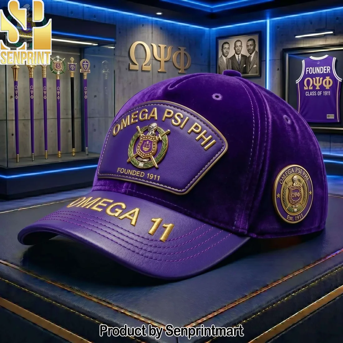 Omega Psi Phi Fraternity Founded 1911 Purple Velvet Luxury Gold Embroidered Baseball Cap Omega Psi Phi Fraternity Founded 1911 Purple Velvet Luxury Gold Embroidered Baseball Cap