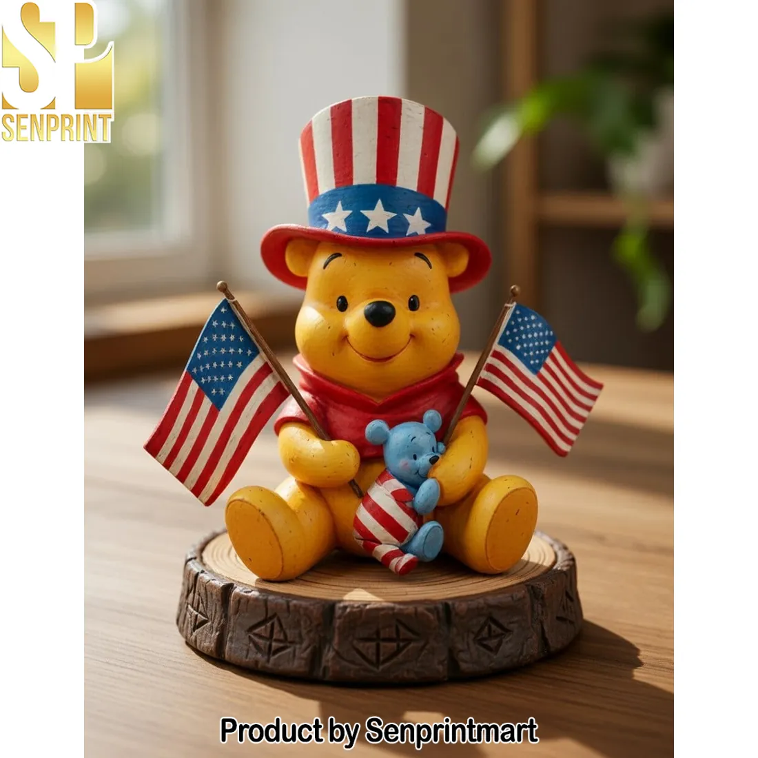 Winnie The Pooh Patriotic USA Acrylic Block Plaque