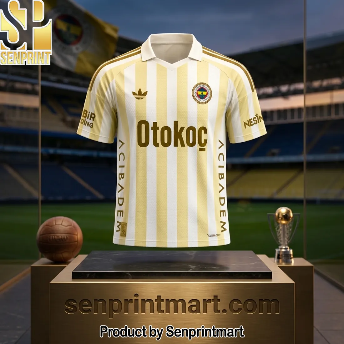 Adidas Fenerbahce 2026-27 Away Gold and White Striped Otokoç Soccer Jersey