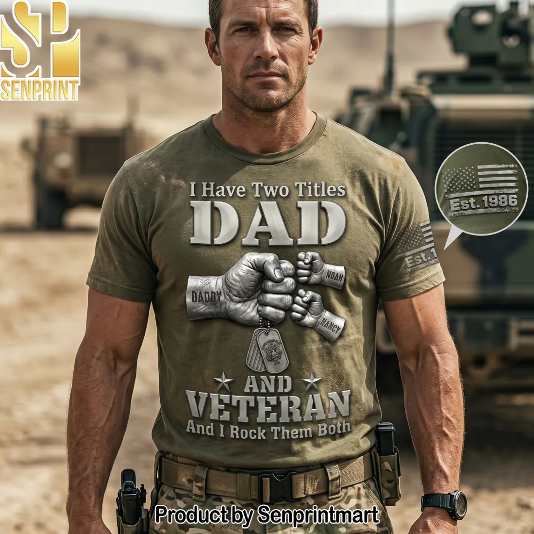 Personalized I Have Two Titles Dad And Veteran Fist Bump Custom Kids Names Patriotic Military T-Shirt Personalized I Have Two Titles Dad And Veteran Fist Bump Custom Kids Names Patriotic Military T-Shirt