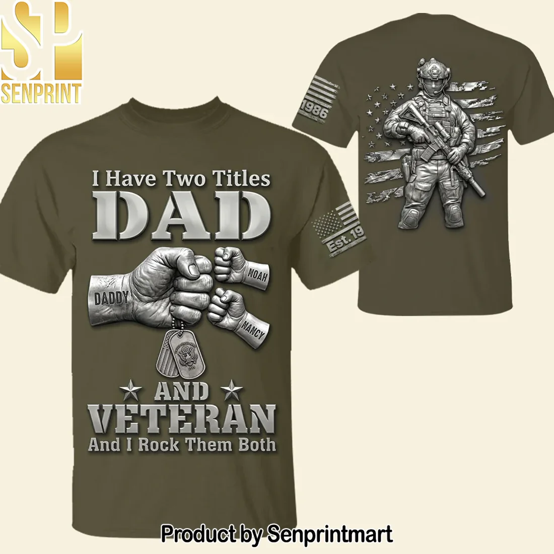 Personalized I Have Two Titles Dad And Veteran Fist Bump Custom Kids Names Patriotic Military T-Shirt Personalized I Have Two Titles Dad And Veteran Fist Bump Custom Kids Names Patriotic Military T-Shirt