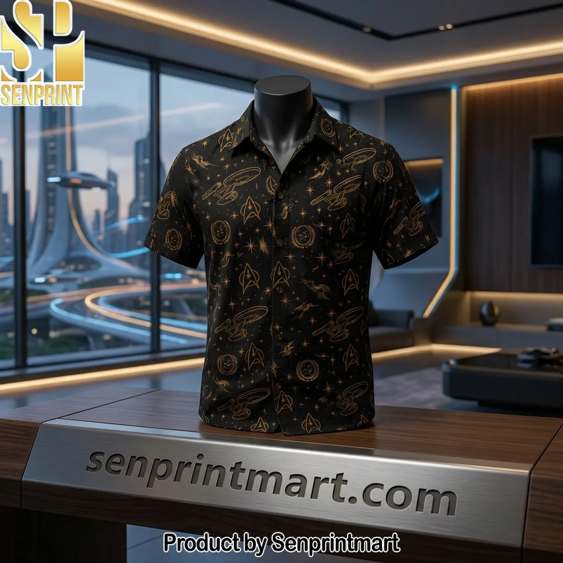 Star Trek Starfleet Gold Insignia Black Sci-Fi Hawaiian Shirt