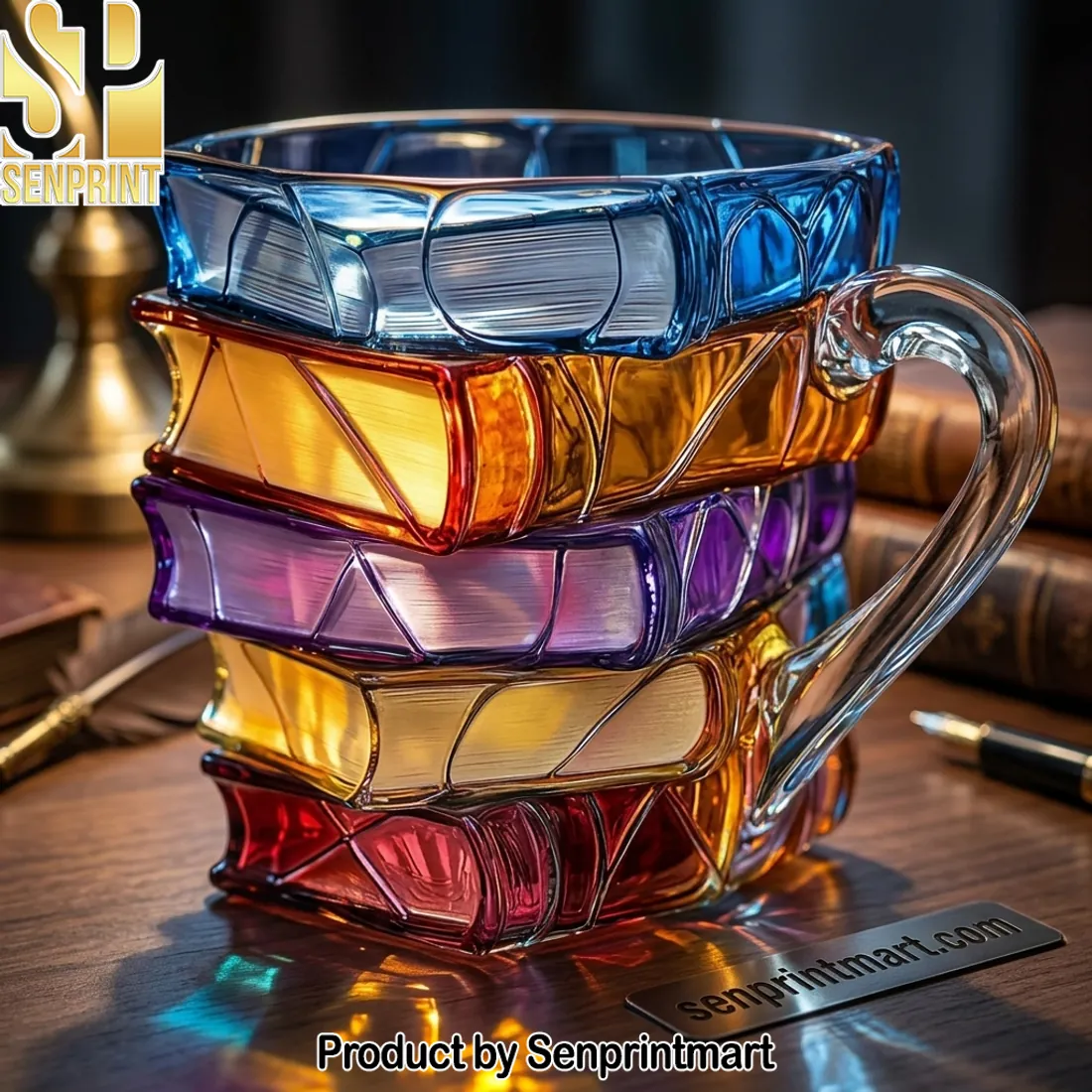 Book Lovers Stacked Books 3D Novelty Glass Coffee Mug
