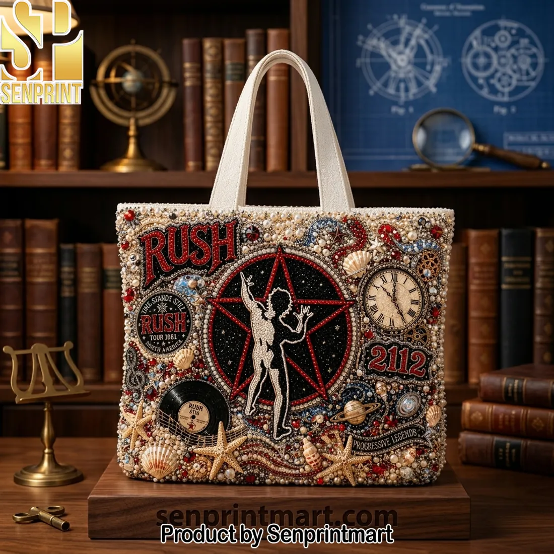 Rush 2112 Starman Luxury Beaded Style Progressive Legends Tote Bag