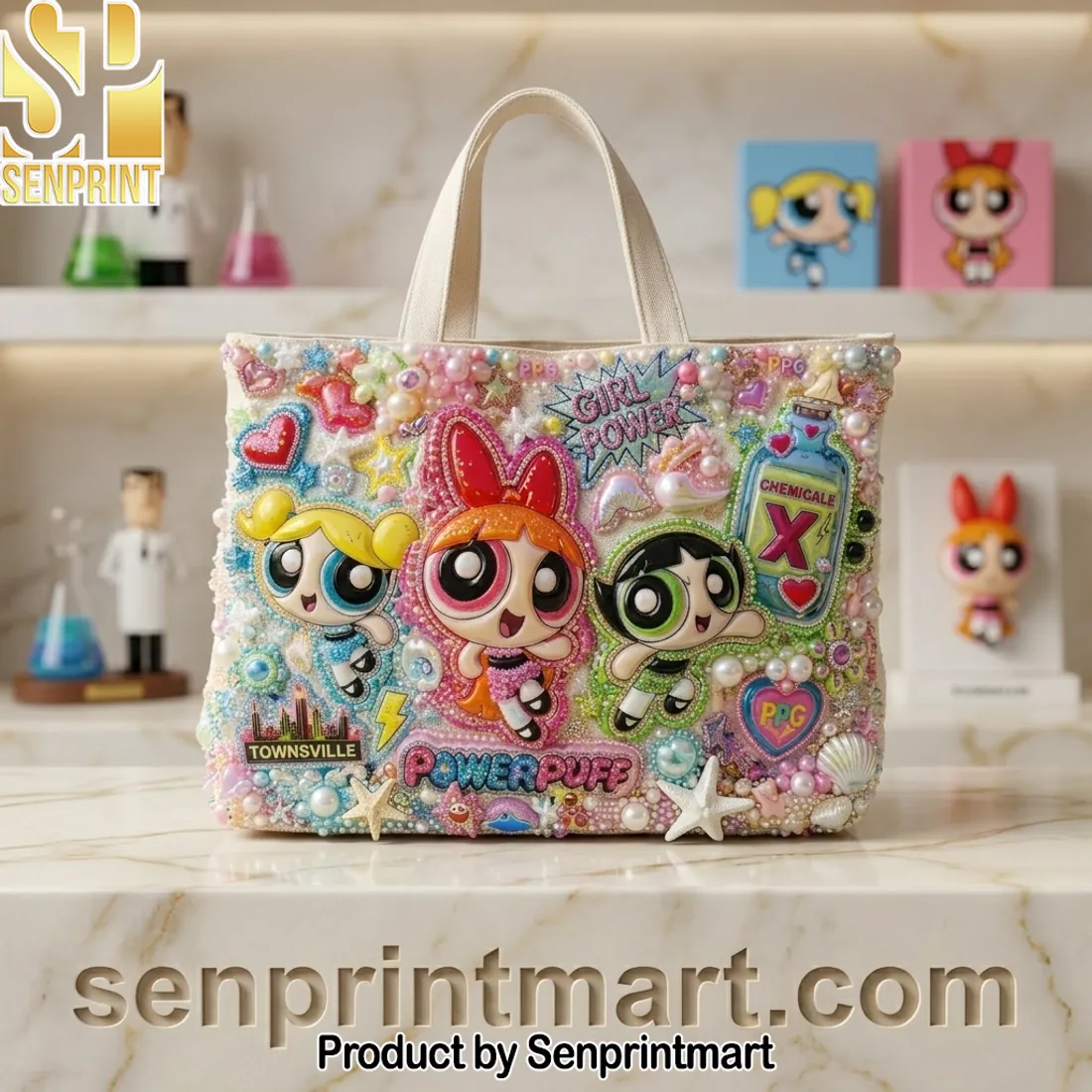 Powerpuff Girls Girl Power Beaded Tote Bag