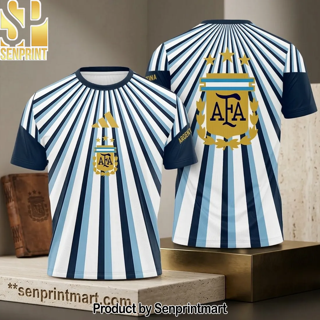 Argentina National Football 3D Stripe T-Shirt