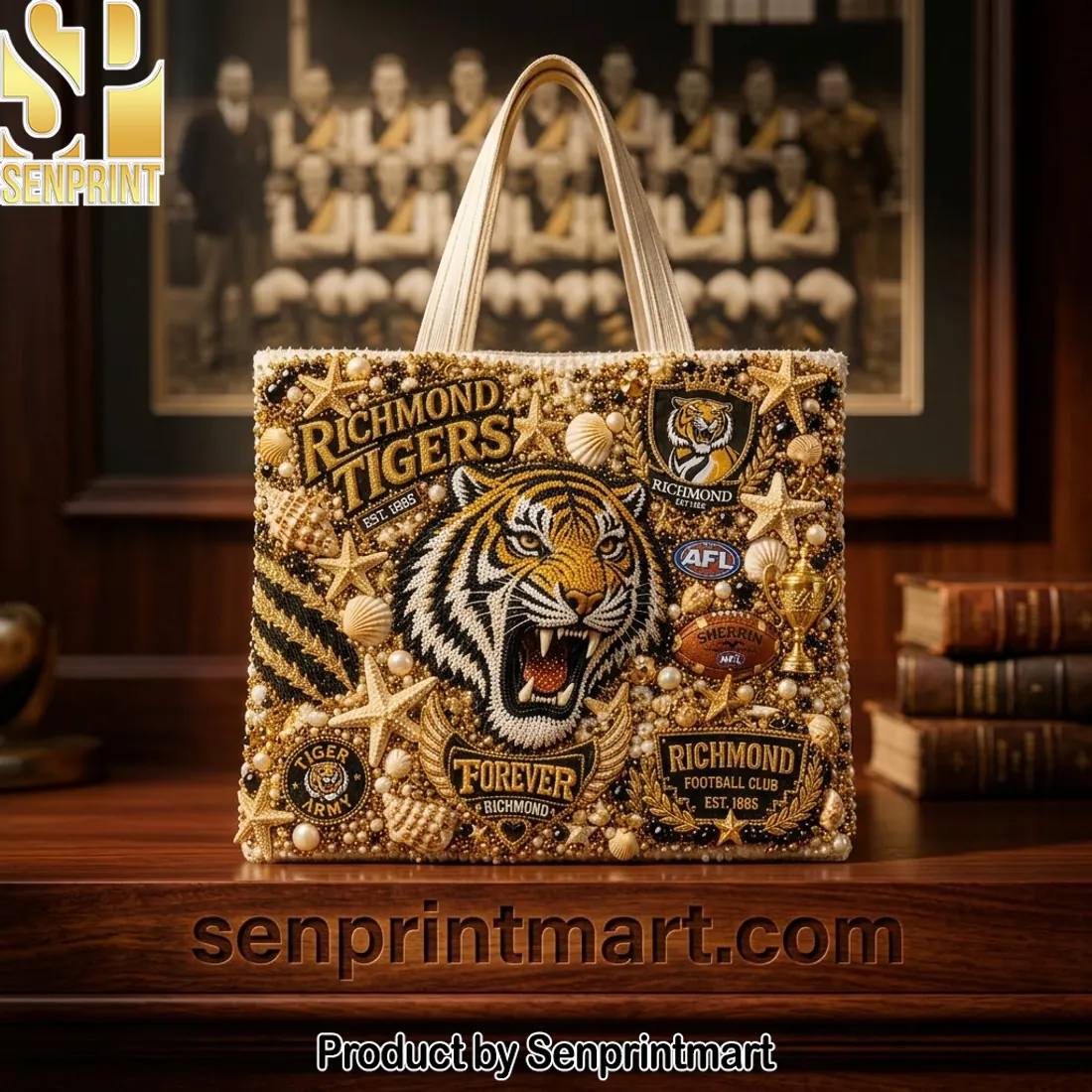 Richmond Tigers Ornate Beaded Tote Bag