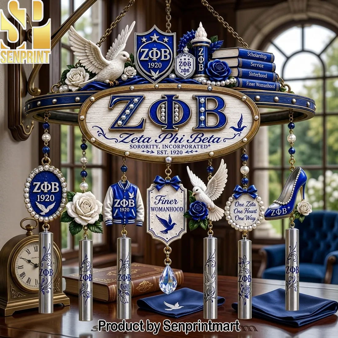 Zeta Phi Beta Est 1920 Finer Womanhood Premium Sorority Wind Chime