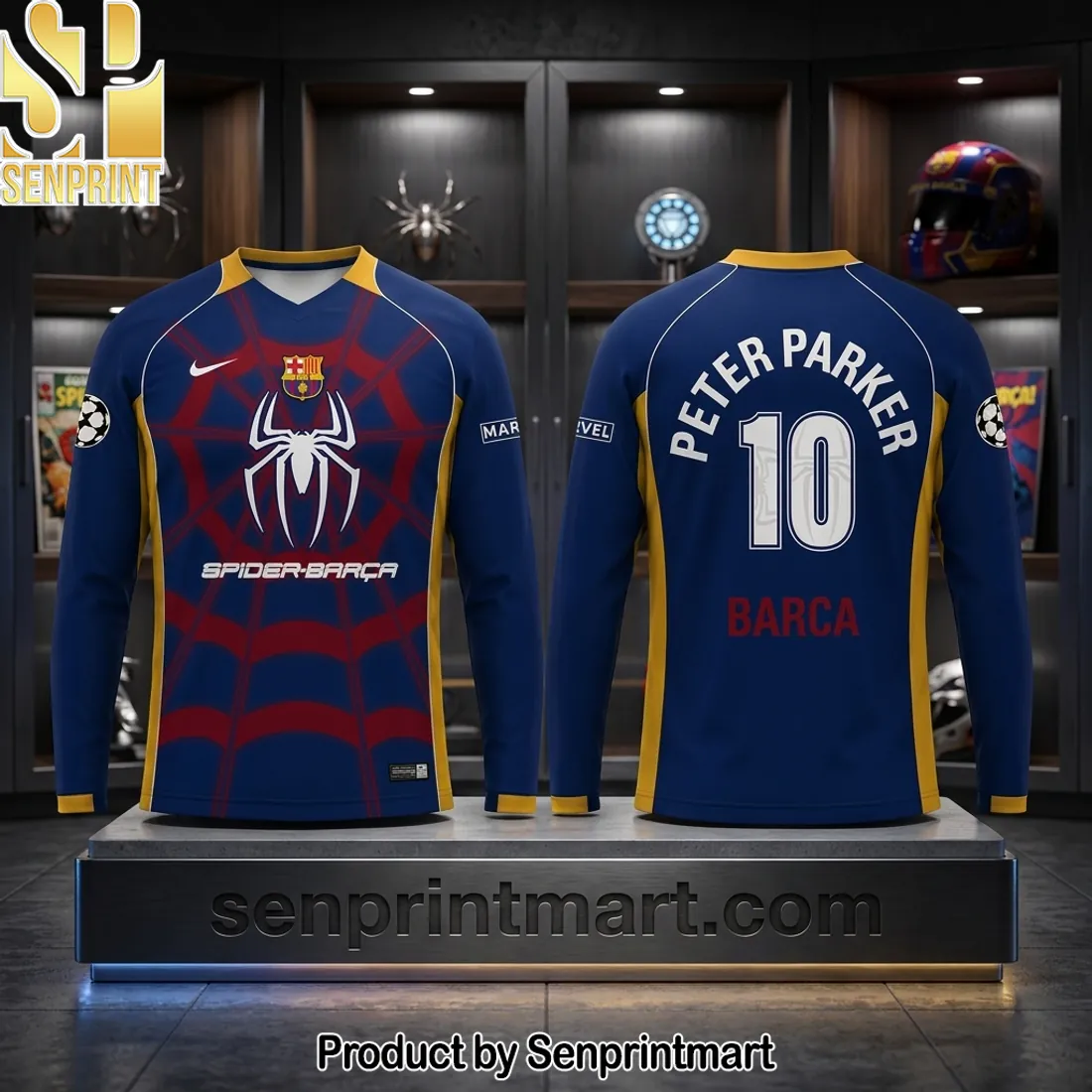 Spider-Barca Marvel Peter Parker 10 Custom Long Sleeve Soccer Jersey