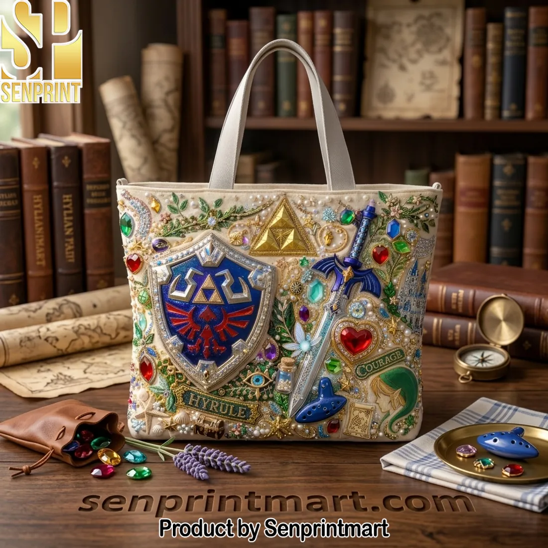 The Legend of Zelda Hyrule Courage Embellished Tote Bag