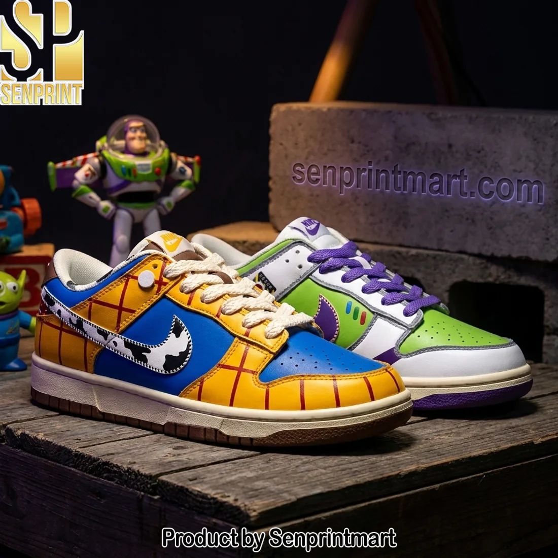 Toy Story Woody and Buzz Lightyear Inspired Mismatched Custom Retro Low Top Sneakers Toy Story Woody and Buzz Lightyear Inspired Mismatched Custom Retro Low Top Sneakers