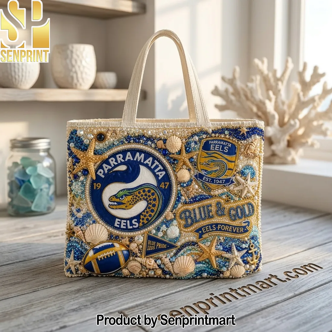 Parramatta Eels Blue & Gold Embellished Tote Bag