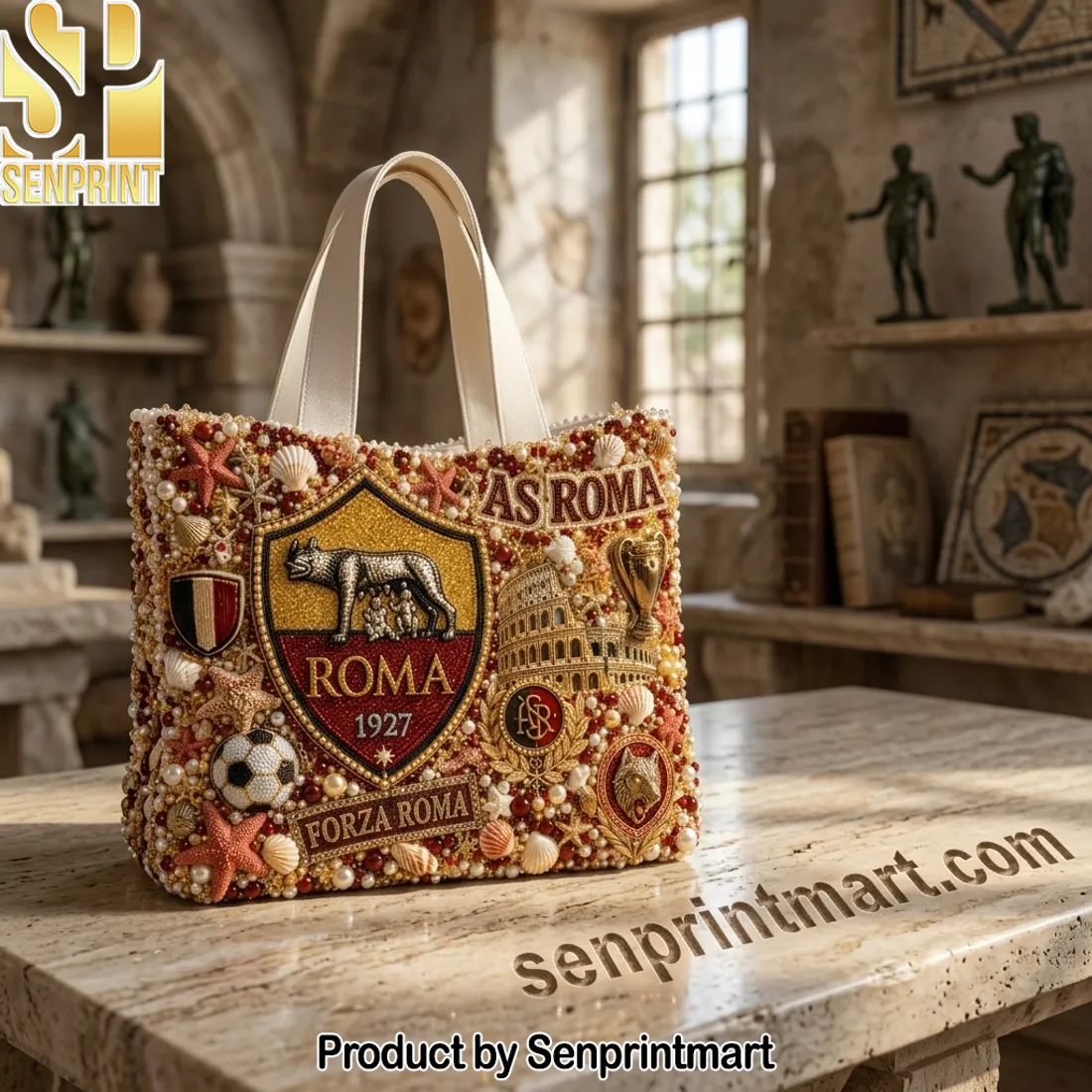 AS Roma Ornate Embellished Football Fan Tote Bag