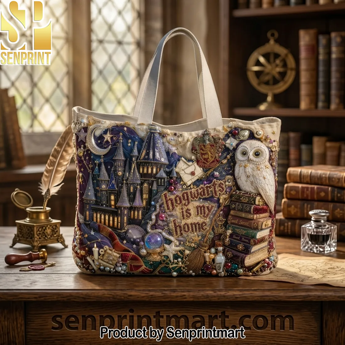 Hogwarts Is My Home Magical Castle Embellished Tote Bag