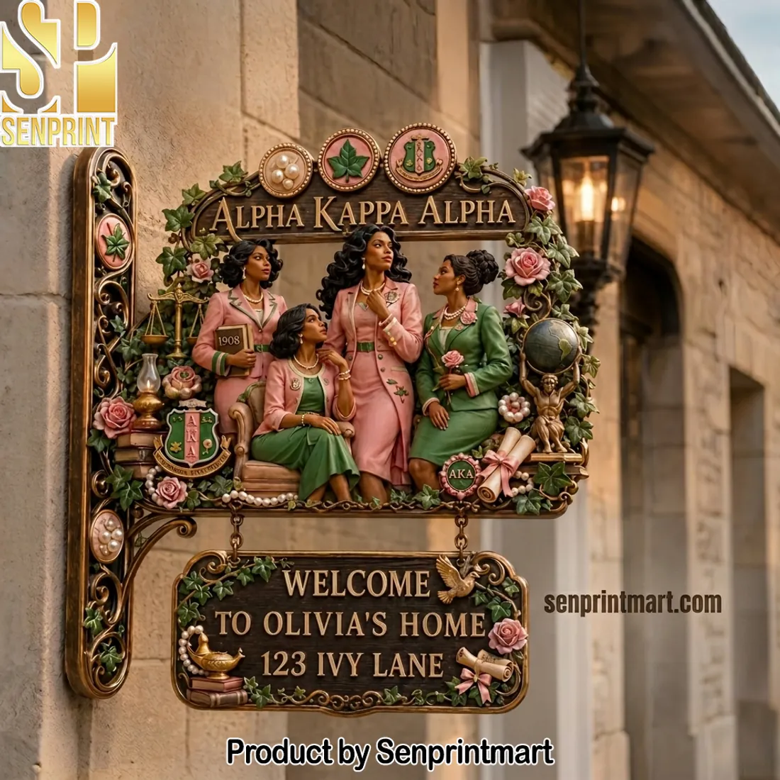 Alpha Kappa Alpha Personalized 1908 Sorority Pink and Green Custom Welcome Sign