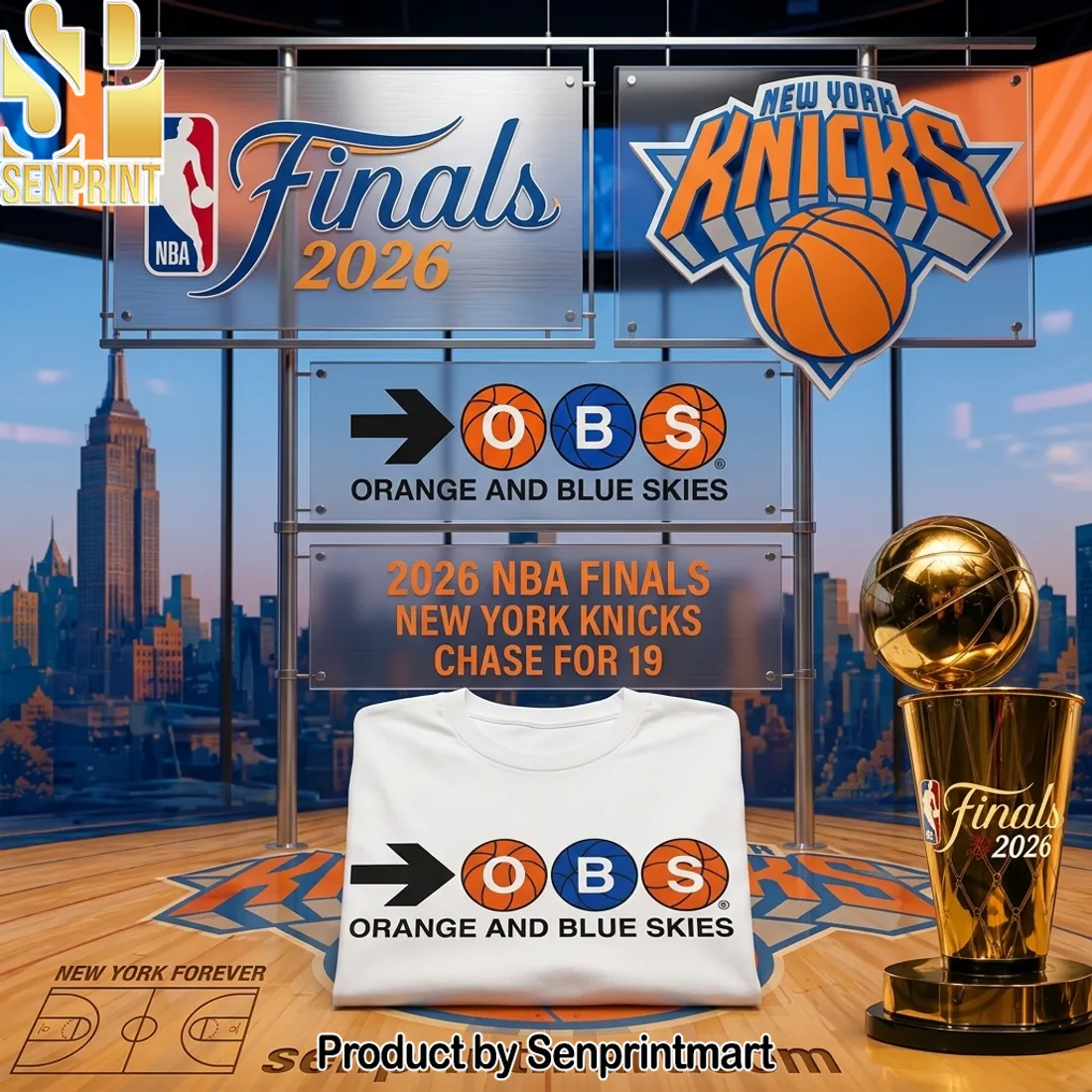 New York Knicks 2026 NBA Finals Orange and Blue Skies T-Shirt